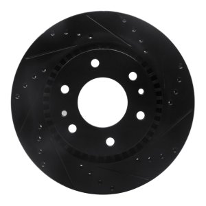 Buick Rainier Brake Rotor (1) - Front Right - R1 Concepts - Drilled & Slotted - Black - `06-`09